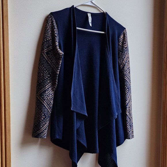 Pink Owl Navy/Tan Aztec Angled Open Cardigan Size Small - Picture 3 of 14